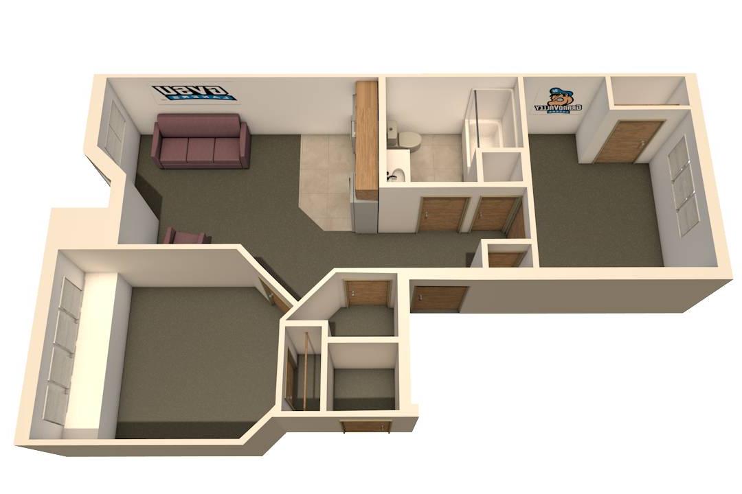 image of a secchia hall 2 bedroom 2 person apartment